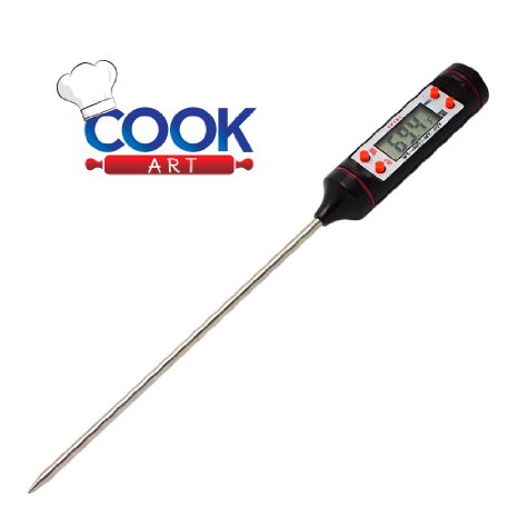 Instant Read Digital Cooking Thermometer by CookArt for Measuring Temperature of Food Baby Bottles and Baths and More - LCD Screen Stainless Steel Long Probe Best for BBQ Milk Grill Bath Water