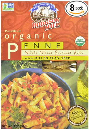 Hodgson Mill Organic Whole Wheat Penne with Milled Flaxseed, 12-Ounce Boxes (Pack of 8)