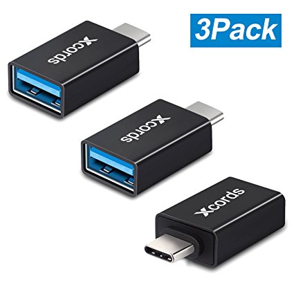 USB C Adapter, Xcords USB C to USB 3.0 Adapter (3 Pack) Fast Charge Type c Adapter for Samsung Note 8 S8 S8 , MacBook Pro, Google Pixel 2 XL, LG G5 V20, Nexus 6P 5X, HTC 10 (Black)