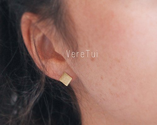 Simple Clean Brushed Gold Square Rhombus Stud Earrings