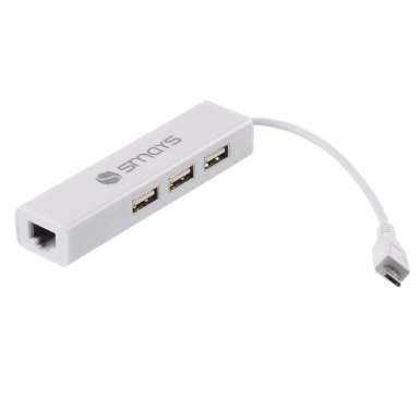 Smays 5-Pin Micro-USB to RJ45 Ethernet Network Adapter for Android Tablet Computer  PC  Notebook with 3-Port USB HUB and 35mm DC Port