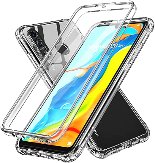 LeYi Case for Huawei P30 Lite Phone Case and Built-in Screen Protector, Full Body Protective Cover Shockproof Clear Silicone Bumper Rugged Phone Case for P30 Lite,Clear