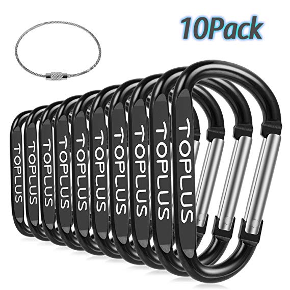 TOPLUS Carabiner Clip, 3" 10 Pack Aluminum D-Ring Carabiners