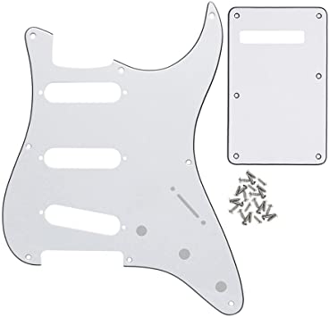 FLEOR 3Ply White SSS 8 Hole Vintage Strat Pickguard Backplate Tremolo Cavity Cover with Screw for Vintage Strat Style Guitar Parts
