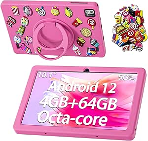 SGIN 10 Inch Kids Tablet, 4GB RAM 64GB ROM, Android 12 Tablet for Kids with Case, Octa-Core 2.0Ghz Processor, 1280 * 800 IPS, 2MP 5MP Camera, 6000mAh, GPS, WiFi, Bluetooth (Pink)