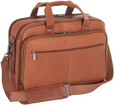Kenneth Cole Reaction Resolute Men's Briefcase Full-Grain Colombian Leather 16" Laptop Portfolio Messenger Bag, Cognac, One Size