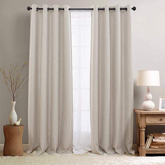 84 inches Greyish Beige Curtains Blackout Bedroom Living Room Thermal Insulated Window Treatment Set of 2 Panel Drapes