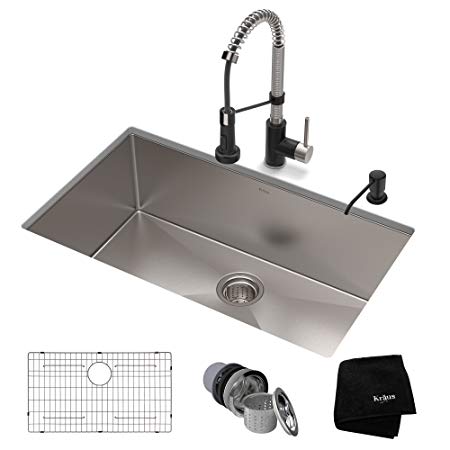 KRAUS KHU100-30-1610-53SSMB Set with Standart PRO Sink and Bolden Commercial Pull Faucet in Stainless Steel Matte Black Kitchen Sink & Faucet Combo, 30 Inch,