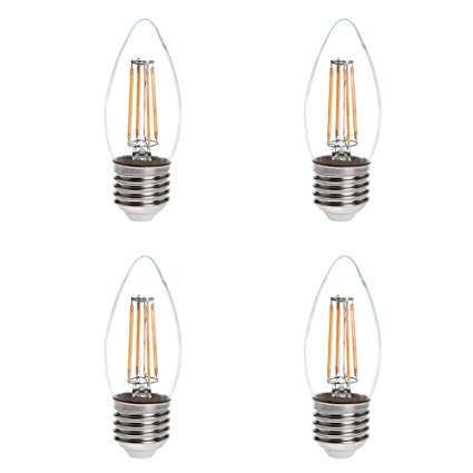 HERO-LED B11-DS-4W-WW27 LED Filament Chandelier Candle Light Bulb, 40W Equivalent, LED Torpedo, Warm White 2700K, 4-Pack(Not Dimmable)