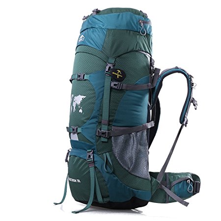 Topsky® 70L Outdoor Hiking Climbing Camping Backpack Professional Waterproof Mountaineering Bag Trekking Rucksack Large Travel Daypack (Dark green)