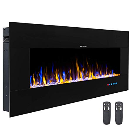 3GPlus Electric Fireplace Wall Recessed Fireplace in-Wall Built Heater Crystal Stone Flame Effect 3 Changeable Colors, 2 Remotes, 1500W Electric Fireplace - 50 Inches ( Black)