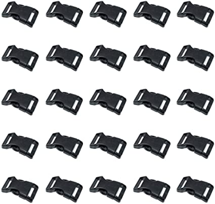 Black Plastic Side Release Buckles for Paracord Bracelets (1 Inch, 25 Pack)