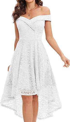 HomRain Women's Elegant Lace Floral Dress for Wedding Guest Off The Shoulder High Low Dresses for Cocktail for Party