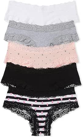 Victoria's Secret Lace Trim Cotton Cheeky Panty Pack, Underwear for Women (XS-XXL)