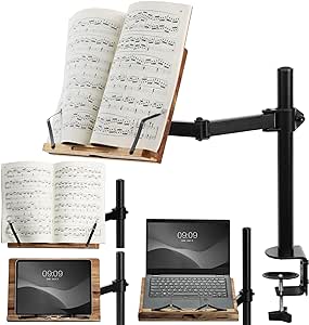 Navaris Book Stands with Clamp - Book Holder for Reading - Wood Books Stand - Works with Music, E-Readers or Tablets - 13.39 x 17.72 x 21.65" (34 x 45 x 55 cm)