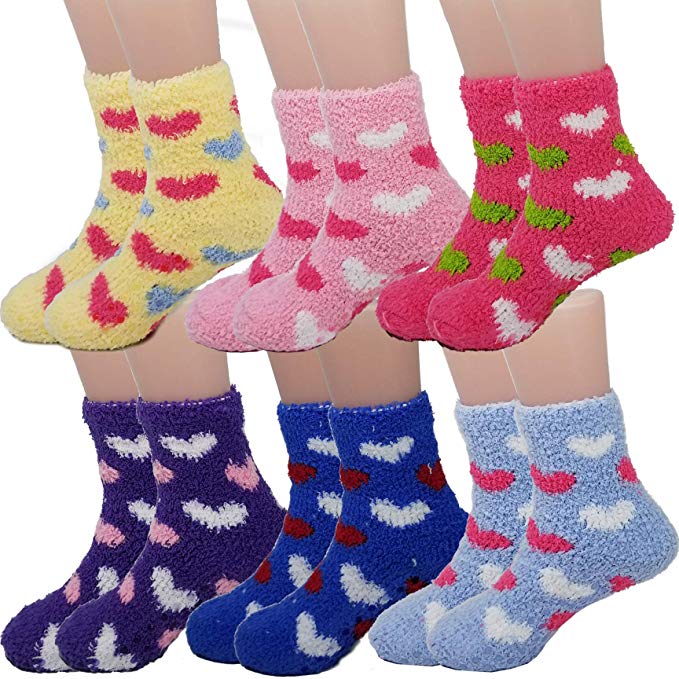 Fuzzy Socks For Kids Toddlers Non Skid Slipper Socks With Grips 6 Pairs