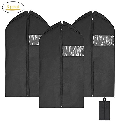 Garment Bags Suit Bag for Men Travel, Magicfly 42 Inch Hanging Suit Covers Full Zipper Pack of 3 (Black)