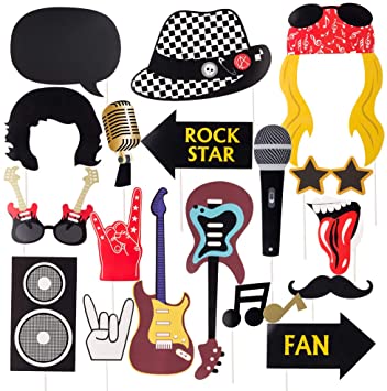 Rock Star Party Photo Booth Props Western Society Culture Jazz Music Rock and Roll Party Decorations Accessories 18 Pieces SUNBEAUTY