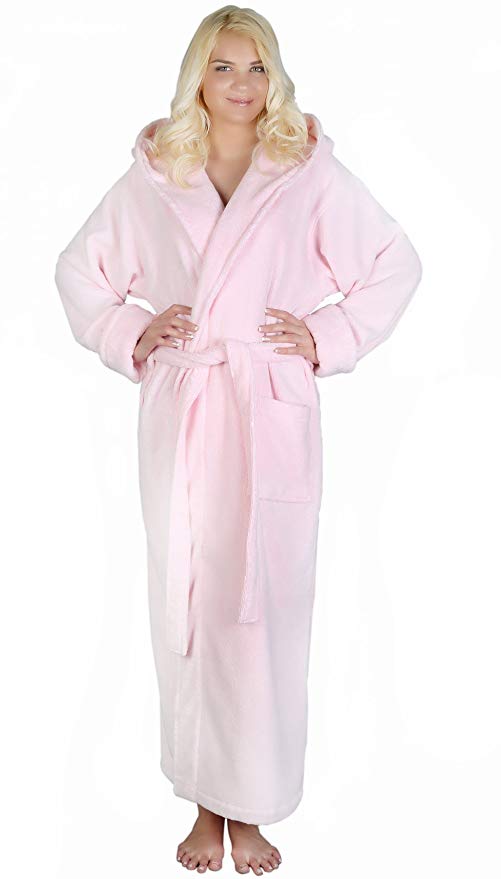 Arus Women's Full Length Long Hooded Soft Twist Turkish Cotton Bathrobe