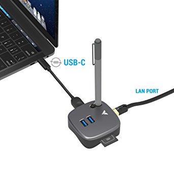 MAKETECH Mini Multi-function USB Type-C Docking Station , with 2 USB 3.0 Ports, 1 Gigabit Ethernet Port and SD/TF Card Slot for New Macbook Pro 2016/2017, New MacBook 2015/2016, More Type-C Laptops