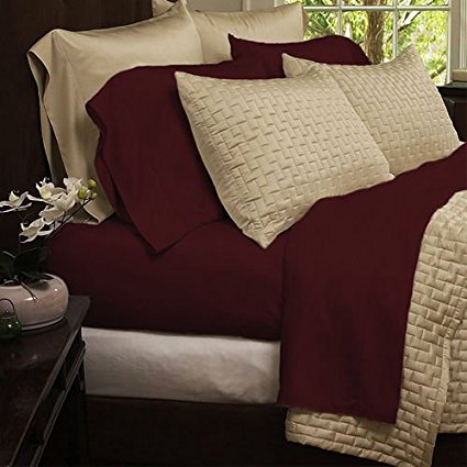 Bedding sets-4-Piece Bed Sheets Set-Hotel Comfort 1800 Series Eco-Friendly Organic Bamboo Bed Sheets-Size Queen-Color Burgundy-bamboo fiber sheets are comfortable and ultra-soft & silky which ensures your body and mind get a peaceful sleep all night long-GUARANTEED!