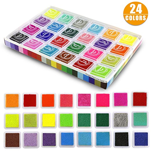 Buluri 24 Colors Craft Ink Pad Stamps for Kids, Washable Fingerprint Ink Pad for Stamps Card Making, DIY Scrapbooking, Bullet Journal.
