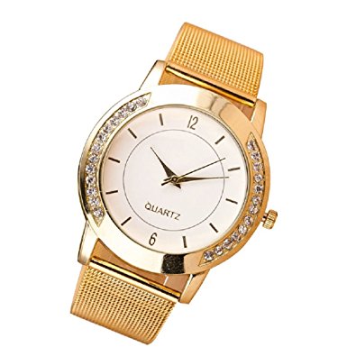 UPLOTER 2016 Crystal Golden Stainless Steel Fashion Women Analog Quartz Wrist Watch Bracelet
