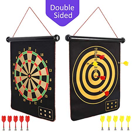 Mixi Magnetic Dart Board for Kids, Indoor Outdoor Darts Game Double Sided Board Games Set for Boys with 10 Darts, Best Toys Gifts for Teenage Boys Girls Age 5 6 7 8 9 10 11 12 13 14 15 16 Years