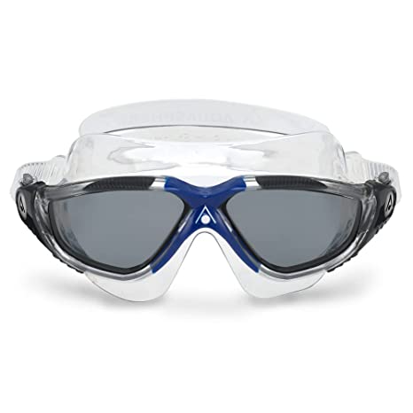 Aqua Sphere Vista Adult Unisex Swim Goggles - OneTouch Custom Fit, Wide Peripheral Vision - Durable Mask for Active Open Water Swimmers - Smoke lens, Transparent/Dark Grey Frame