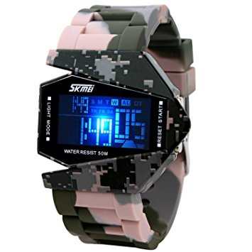 LED Military Cool Water Resist Noctilucent Plane Design Digital Watch for Boys Size S