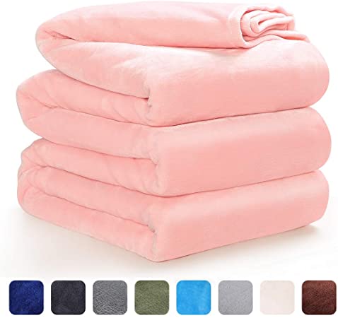 LEISURE TOWN Fleece Blanket Queen King Twin Throw Size Soft Summer Cooling Breathable Luxury Plush Travel Camping Blankets Lightweight for Sofa Couch Bed (Light Pink, Queen (90" x 90"))