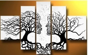 Wieco Art - Wind Floating Tree 5 Panels Modern Contemporary 100% Hand-painted Artwork Abstract Oil Paintings on Canvas Wall Art for Home Decorations Wall Decor 5pcs/set I