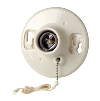 Leviton 29816-C One-Piece Glazed Porcelain Outlet Box Mount, Incandescent Lampholder, Pull Chain, White