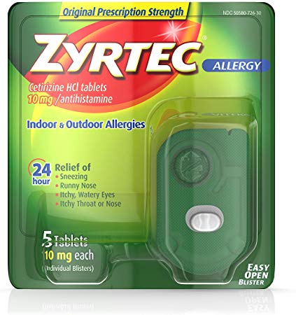 Zyrtec Prescription-Strength Allergy Medicine Tablets With Cetirizine, 5 Count, 10 mg, Travel Size