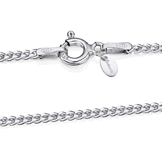 Amberta 925 Sterling Silver 1.5 mm Curb Chain Necklace