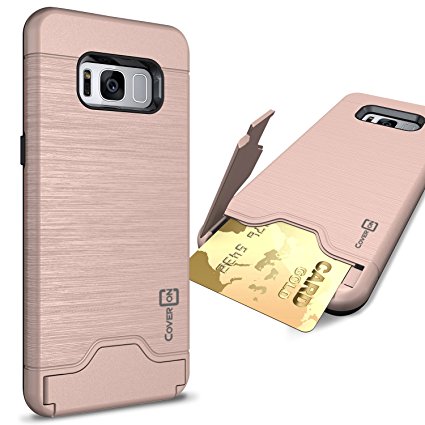 CoverON SecureCard Series Case for Samsung Galaxy S8 Plus, Credit Card Holder Hybrid Phone Cover with Faux Brushed Metal Design - Rose Gold