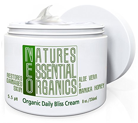 Aloe Vera Face Cream. Certified Organic Fast & Effective Relief for Sensitive, Acne Prone Skin. Non-Greasy and Comforting. USA Made. 8oz.