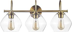 Globe Electric 63000103 26" 3-Light Vanity Fixture, Brass Finish, Clear Glass Shades, Beauty Room Accessories, Bathroom Lighting Over Mirror, Makeup Lights, Wall Light, Home Essentials, House Décor