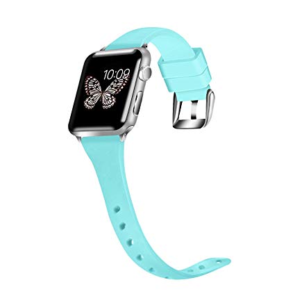 Greatfine Compatible with Apple Watch Band 42MM 44MM Slim Soft Silicone iWatch Bands, Sport Replacement Strap Wristbands Compatible with Apple Watch Series 4 3 2 1, Nike  and Edition - Mint Green,