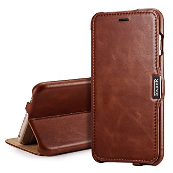 iPhone 6s Plus Leather Flip Case, icarercase Retro Series Handmade [Genuine Leather] Kickstand with [Card Slot] [Magnetic Closure] Slim Fit Folio Case Cover For iPhone 6/ 6s Plus (Vintage Brown)