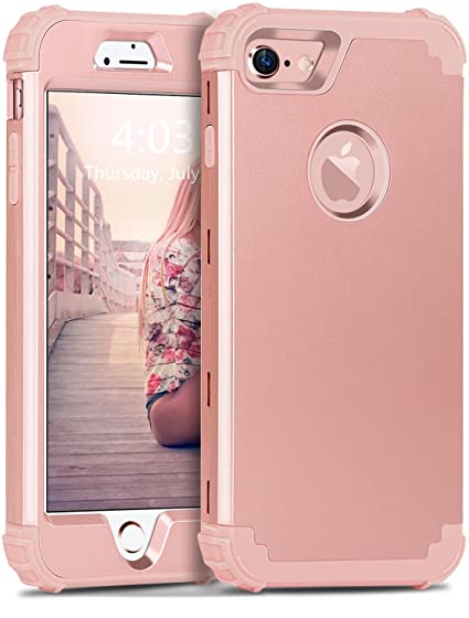 iPhone 8 Case, iPhone 7 Case, BENTOBEN 3 in 1 Hybrid Hard PC Cover & Soft Silicone Bumper Heavy Duty Slim Shockproof Full Body Rugged Protective Phone Case for iPhone 7 & iPhone 8 (4.7Inch), Rose Gold