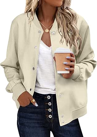 Zeagoo Women's Bomber Jacket Casual Striped Button Down Lightweight Coat Short Outwear Tops with Pockets