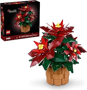 LEGO Icons Poinsettia Plant Decor Building Set, Holiday Centerpiece Table Decoration, Gift Idea for Flower Lovers, Christmas Décor, Botanical Collection, Grande Italia Plant, 10370