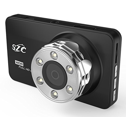 SZC Dash Cam, Car Dashboard Camera Driving Recorder DVR 170 Wide Angle 3.0” LCD FHD 1080p with Loop Recording, G-Sensor, 16G TF Card