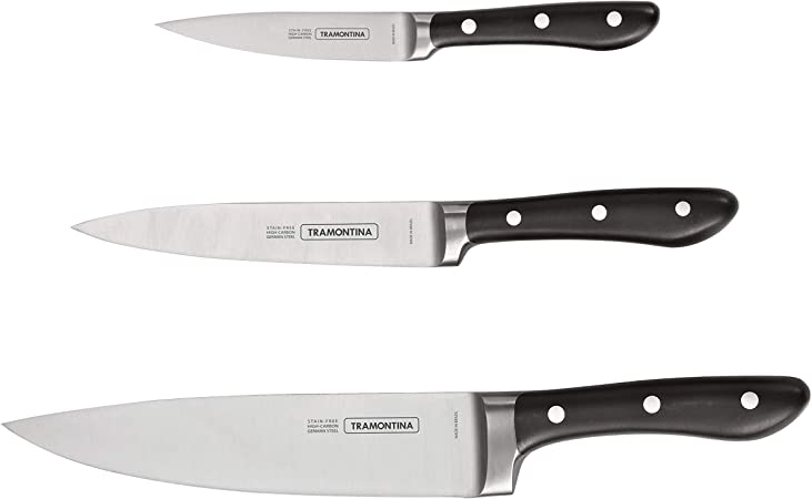 Tramontina Forged 3 Pc Kitchen Knife Set, Black, 80008/020DS