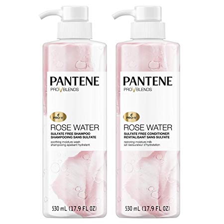 Pantene, Shampoo and Conditioner Kit, Sulfate, Paraben and Dye Free, Pro-V Blends, Soothing Rose Water, 17.9 fl oz, Twin Pack