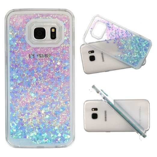 S7 Case, Liquid Quicksand Bling Adorable flowing Floating Moving Shine Glitter Love Heart BLLQ Hard PC Case for Samsung Galaxy S7 (Bling Heart Light Blue)