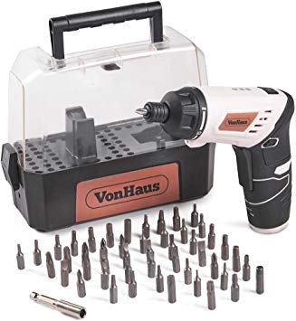 VonHaus Cordless Electric Screwdriver and Bit Set Rose Gold - Pivot Handle Lithium-Ion Battery, LED Light - Includes 50pc Accessory Kit and Carry Case - Reversible Clutch – Compact Driver Rechargeable