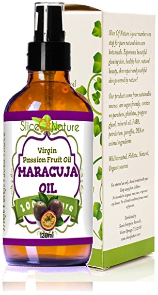 Slice Of Nature Maracuja Oil - Passion Fruit Oil Virgin, 100% Pure, Cold Pressed, Undiluted for Face, Hair, Body 4 oz glass bottle