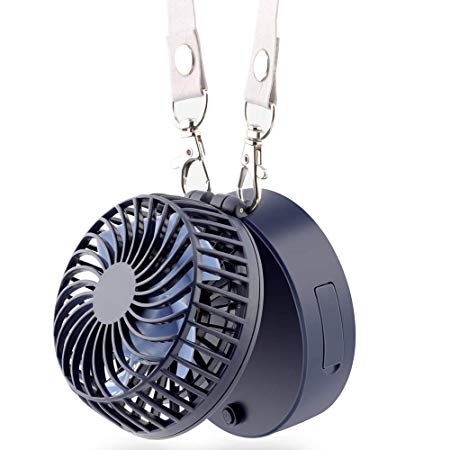 EasyAcc Handheld Necklace Fan Mini Portable Outdoor Fan with 2600 mAh Rechargeable Battery 6-18 Working Hours Palm-sized and 3 Setting 180° Rotating Adjustment for Home and Travel – Royal Blue